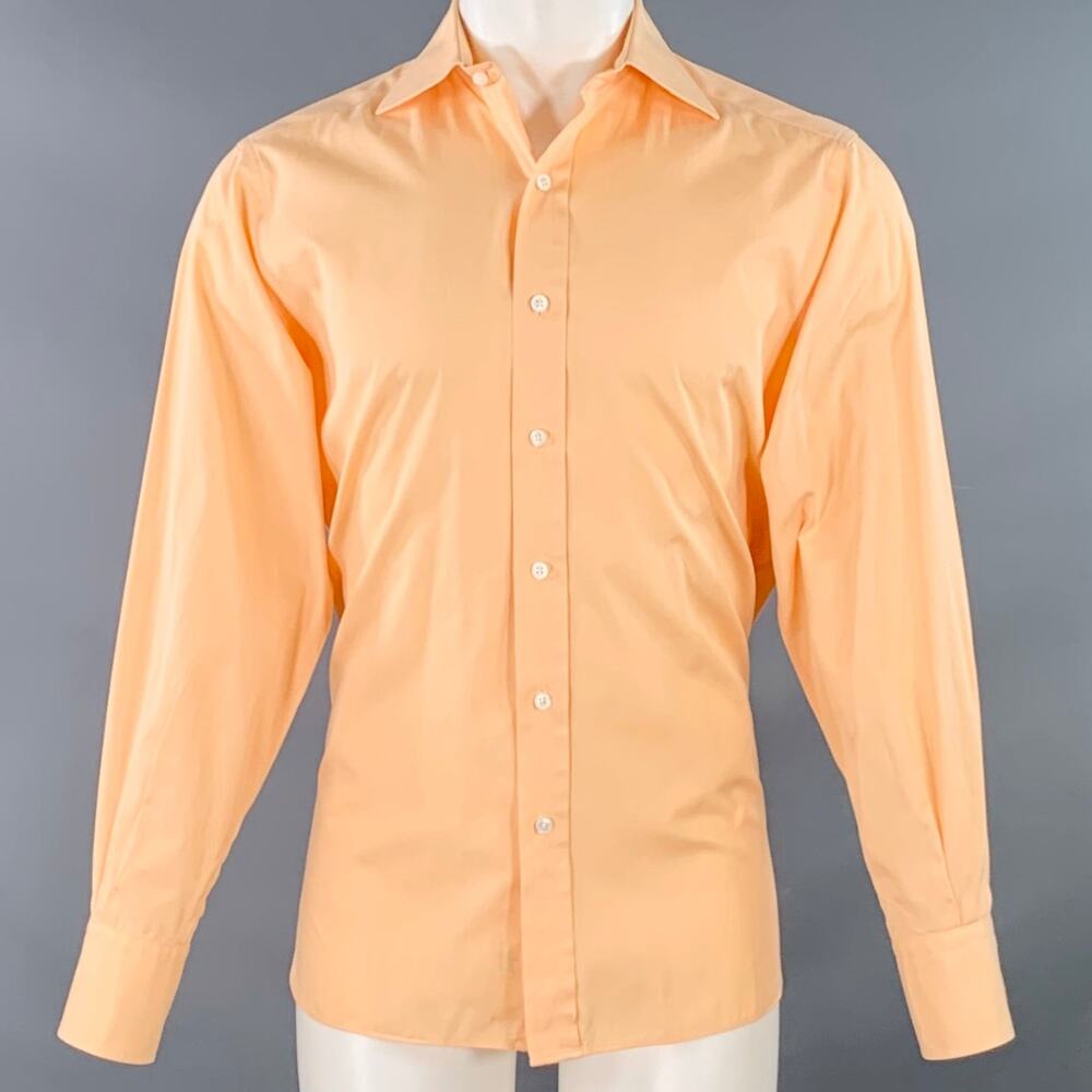 GARRICK ANDERSON Size S Orange Cotton Curved Cutaway Long Sleeve Shirt
